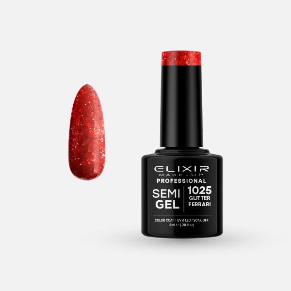 Elixir Make Up Semigel Color Coat Soak Off 1025 Glitter Ferrari 8ml