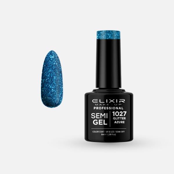 Elixir Make Up Semigel Color Coat Soak Off 1027 Glitter Azure 8ml