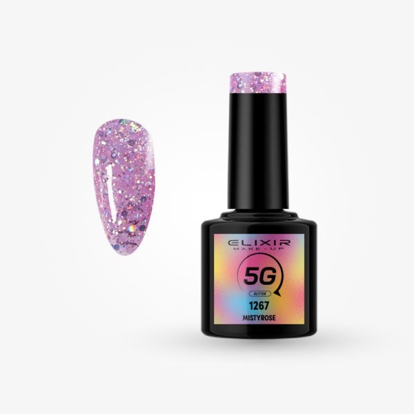 Elixir 5G Glitter Semi Gel Ημιμόνιμο Bερνίκι - 1267 Mistyrose 8ml