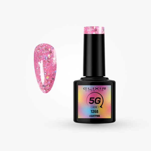 Elixir 5G Glitter Semi Gel Ημιμόνιμο Bερνίκι  - 1268  Lightpink 8ml