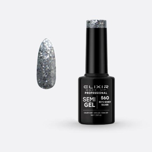Elixir Make Up Semigel Color Coat Soak Off 560 80s Shine Silver 5ml