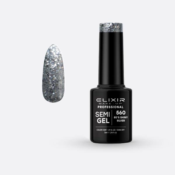 Elixir Make Up Semigel Color Coat Soak Off 560 80s Shine Silver 5ml