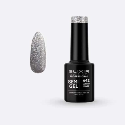 Elixir Make Up Semigel Color Coat Soak Off 642 Luxury Silver 5ml