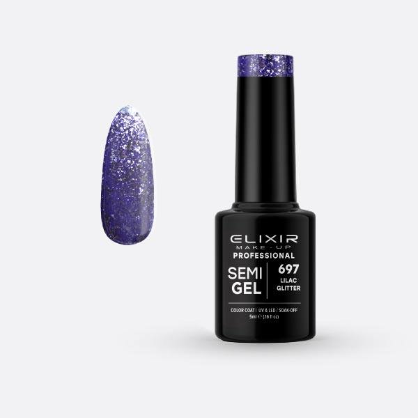 Elixir Make Up Semigel Color Coat Soak Off 697 Lilac Glitter 5ml