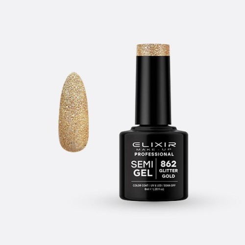 Elixir Make Up Semigel Color Coat Soak Off 862 Glitter Gold 8ml