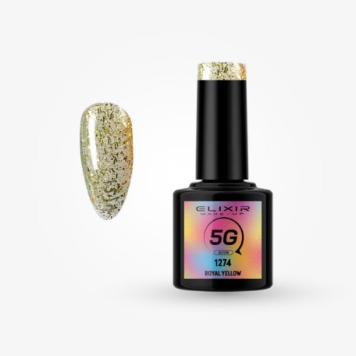 Elixir 5G Glitter Semi Gel Ημιμόνιμο Bερνίκι - 1274 Royal Yellow 8ml