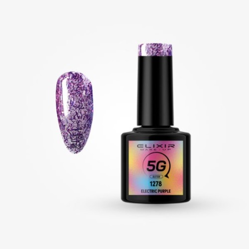 Elixir 5G Glitter Semi Gel Ημιμόνιμο Bερνίκι - 1278 Electric Purple 8ml