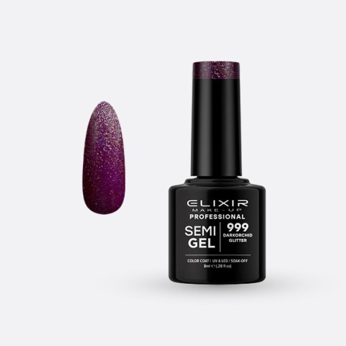 Elixir Make Up Semigel Color Coat Soak Off 999 Darkorchid Glitter 8ml