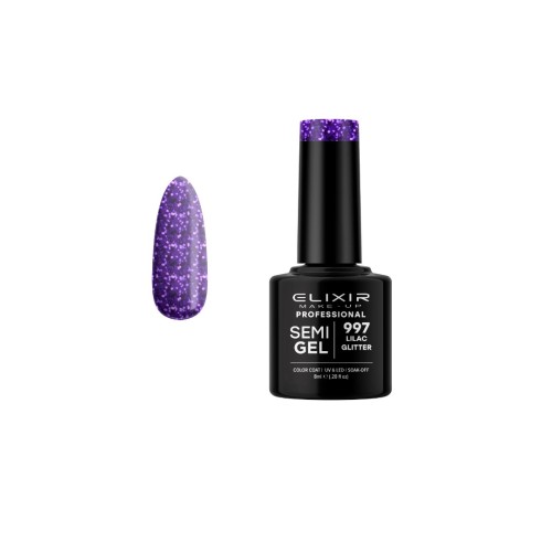 Elixir Make Up Semigel Color Coat Soak Off 997 Lilac Glitter 8ml
