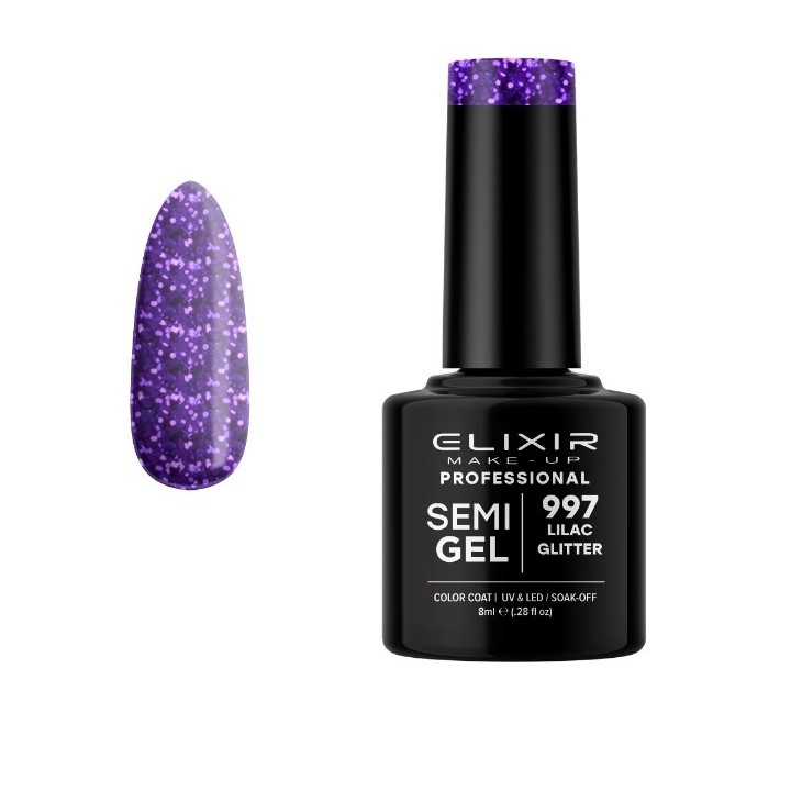 Elixir Make Up Semigel Color Coat Soak Off 997 Lilac Glitter 8ml