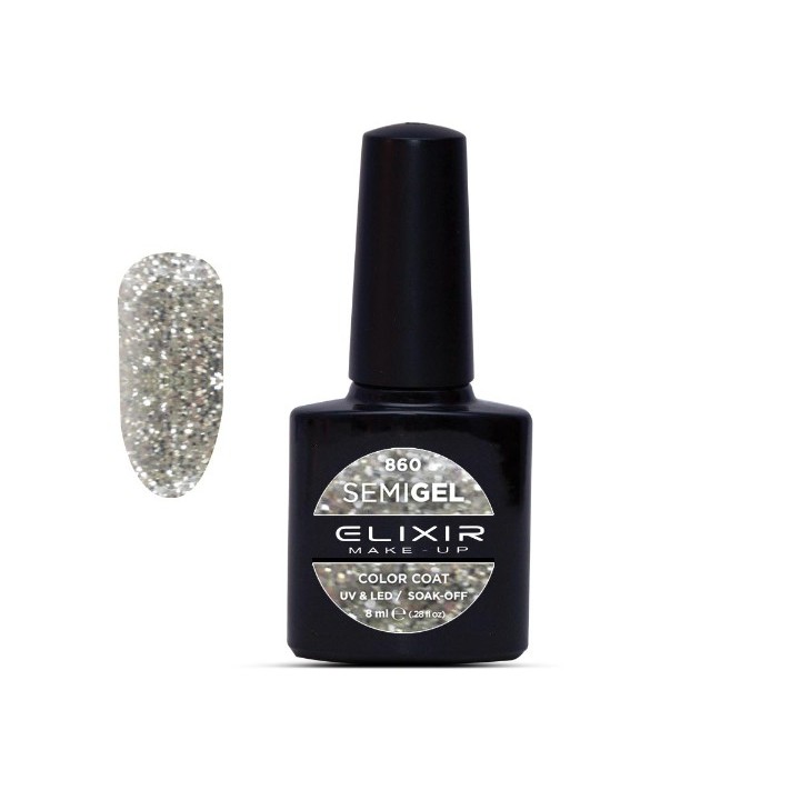 Elixir Make Up Semigel Color Coat Soak Off 860 80's Shiny Silver 8ml