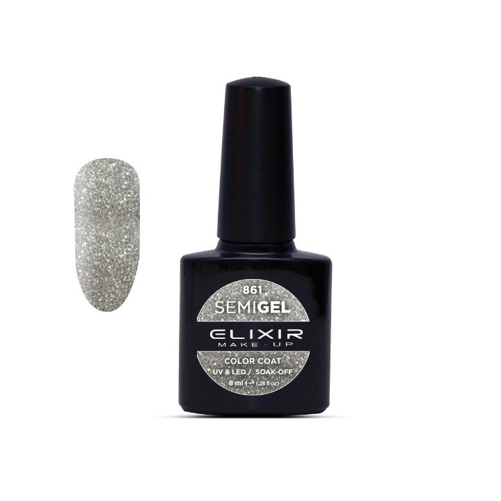Elixir Make Up Semigel Color Coat Soak Off 861 Glitter Silver 8ml