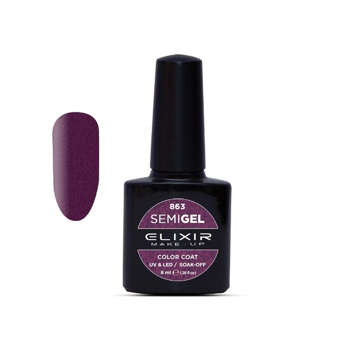 Elixir Make Up Semigel Color Coat Soak Off 863 Metallic Imperial Purple 8ml