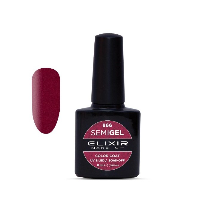 Elixir Make Up Semigel Color Coat Soak Off 866 Metallic Oxblood 8ml