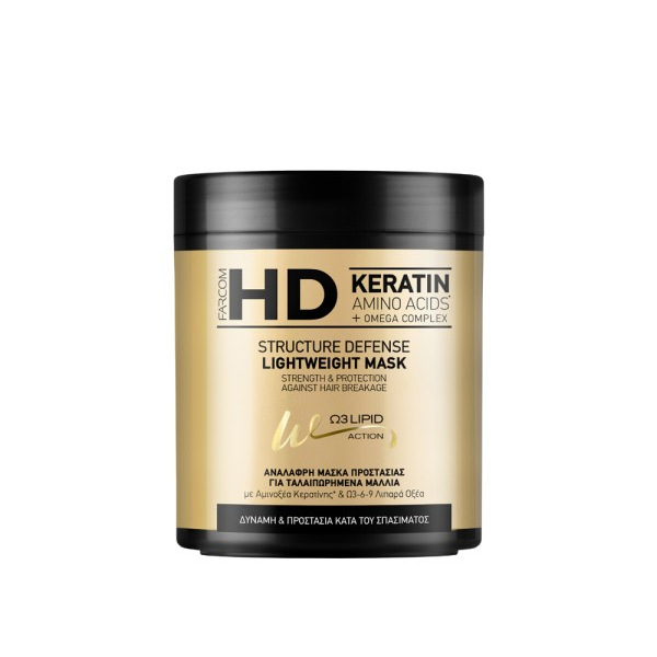 Farcom HD Keratin Structure Defense Ανάλαφρη Μάσκα Προστασίας για Ταλαιπωρημένα Μαλλιά 1000ml
