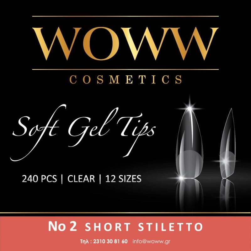 Soft Gel Tips Woww - Gel Tips No2 Short Stiletto 240 τεμάχια