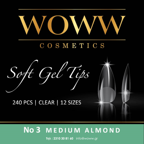 Soft Gel Tips Woww - Gel Tips No3 Medium Almond 240 τεμάχια