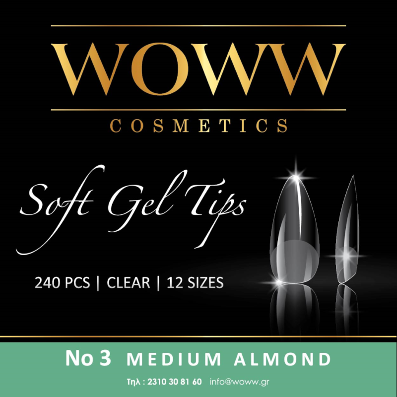 Soft Gel Tips Woww - Gel Tips No3 Medium Almond 240 τεμάχια
