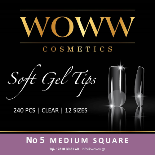 Soft Gel Tips Woww - Gel Tips No5 Medium Square 240 τεμάχια