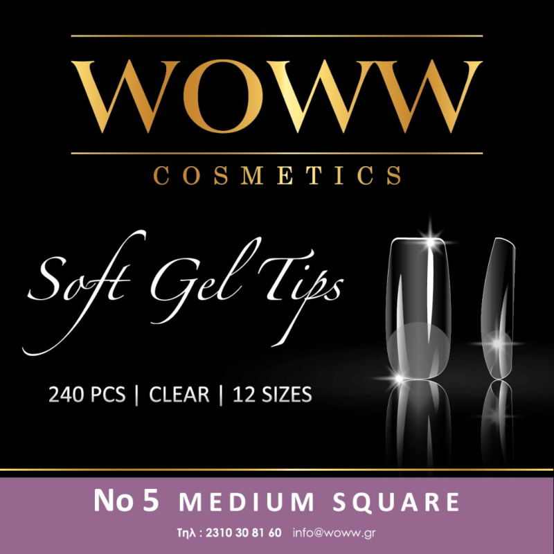 Soft Gel Tips Woww - Gel Tips No5 Medium Square 240 τεμάχια