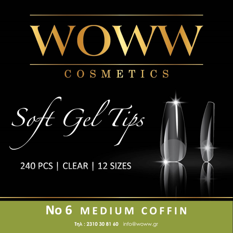 Soft Gel Tips Woww - Gel Tips No6 Medium Coffin 240 τεμάχια