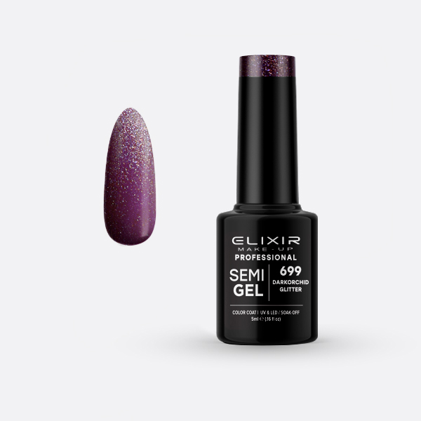 Elixir Make Up Semigel Color Coat Soak Off  699 - Darkorchid Glitter 5ml