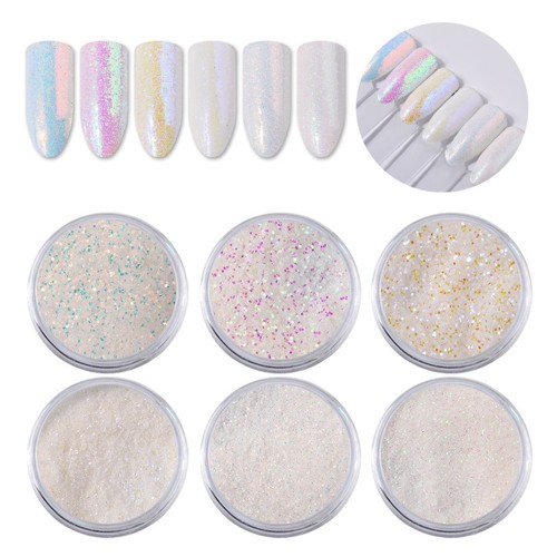 Σκόνες Aurora Glitter Mermaid Unicorn Sequins 3D Nail Art Super Shining Effect 6 βαζάκια