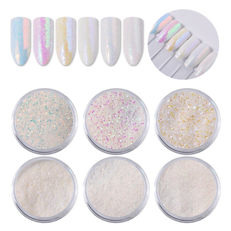 Σκόνες Aurora Glitter Mermaid Unicorn Sequins 3D Nail Art Super Shining Effect 6 βαζάκια