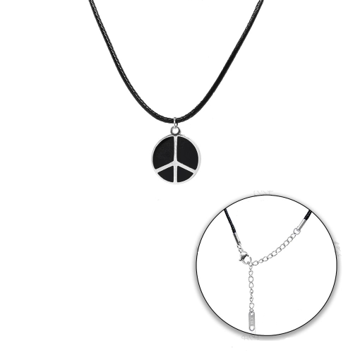 Κρεμαστό Λαιμού με Δερμάτινο Σχοινάκι και Σήμα Ειρήνης από Ανοξείδωτο Ατσάλι