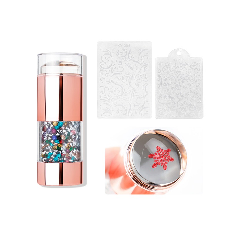 Σφραγίδα Νυχιών με 2 Στάμπες και Στρας Διακοσμητικά Πολύχρωμα