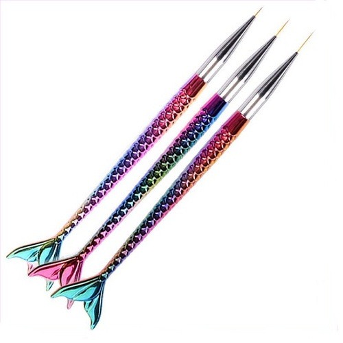 Πινέλα Νυχιών Nail Art Mermaid Rainbow Σετ 3 τεμαχίων