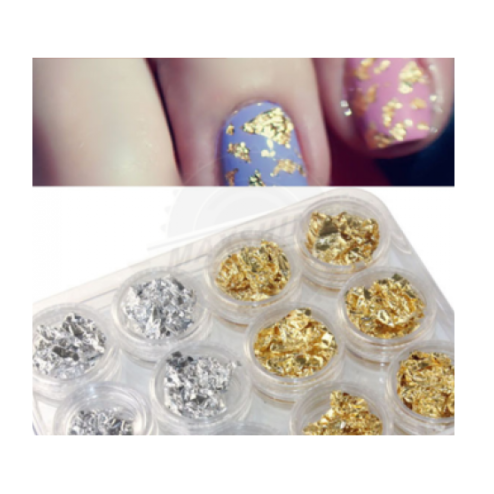 Αλουμινόφυλλα Foil για Νύχια Χρυσό και Ασημί Σετ 12 βαζάκια