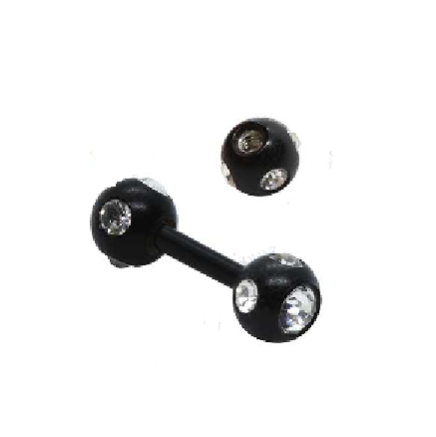 Σκουλαρίκια Αυτιού Μπάρα από Χειρουργικό Ατσάλι Μαύρο Zircon