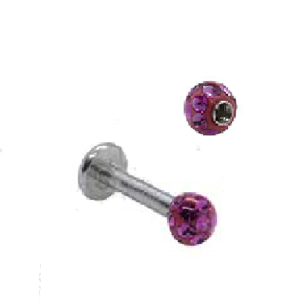 Σκουλαρίκι Χειλιών από Χειρουργικό Ατσάλι Zircon Υγρό Γυαλί Φούξια 1τεμ