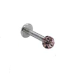 Σκουλαρίκι Χειλιών από Χειρουργικό Ατσάλι Zircon Υγρό Γυαλί Ροζ 1τεμ