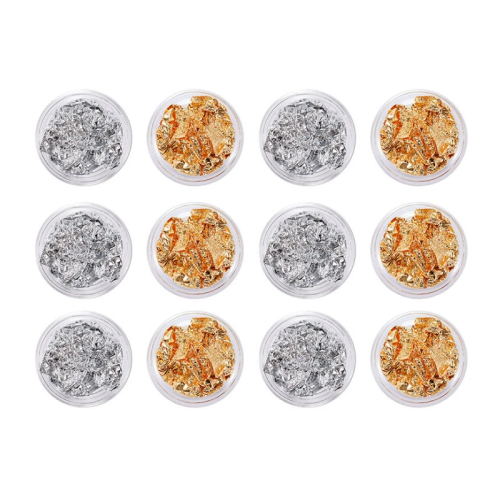 Αλουμινόφυλλα Foil για Νύχια Χρυσό και Ασημί Σετ 12 βαζάκια