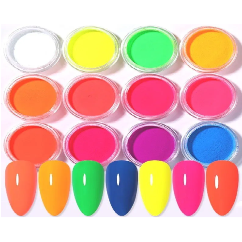 Neon UV Pigment Σκόνη Νυχιών Σετ 12 τεμάχια