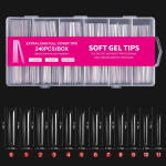 Soft Gel Tips XL Extra Long Coffin Half Cover 240 τεμάχια