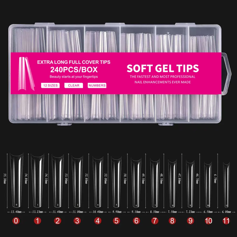 Soft Gel Tips XL Extra Long Coffin Half Cover 240 τεμάχια