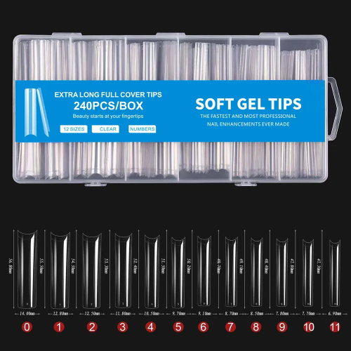 Soft Gel Tips XL Extra Long Square Half Cover 240 τεμάχια
