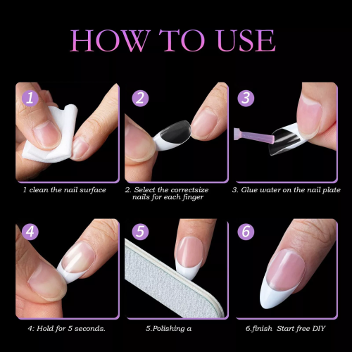 Nail Tips French Manicure Full Cover Almond Ροζ 120τεμ.
