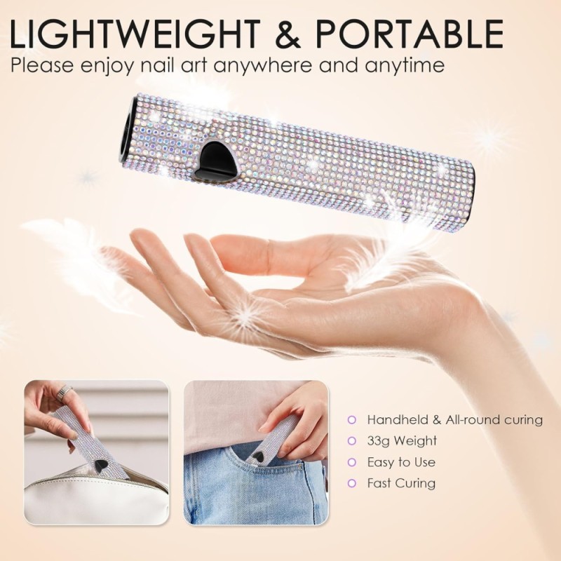 Λάμπα Πολυμερισμού 3W UV LED Επαναφορτιζόμενη Φορητή Rhinestones