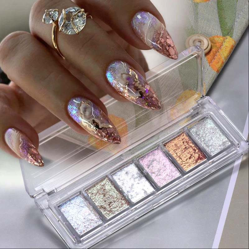 Σκόνες Νυχιών Gel UV led Aurora Mermaid 6 colors no1