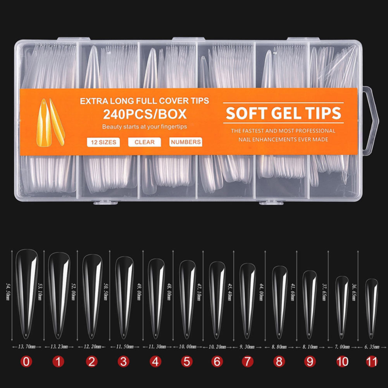 Soft Gel Tips XL Extra Long Stilleto Half Cover 240 τεμάχια