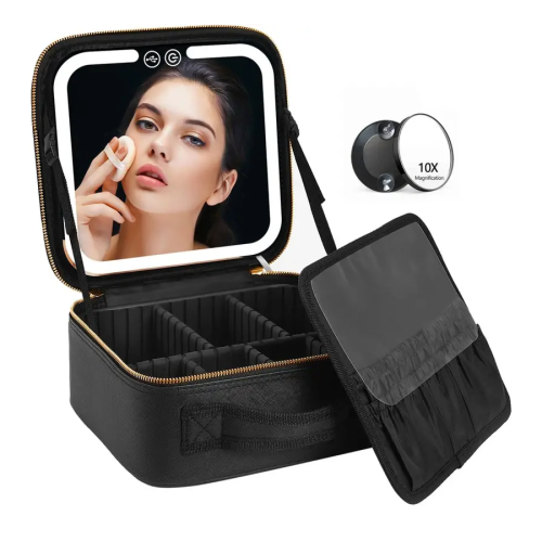 Βαλιτσάκι Μακιγιάζ με Επαναφορτιζόμενο LED Καθρέφτη Μαύρο