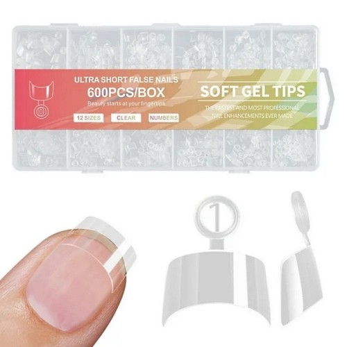 Ultra Short Soft Gel Tips 600pcs Square 12 size 
