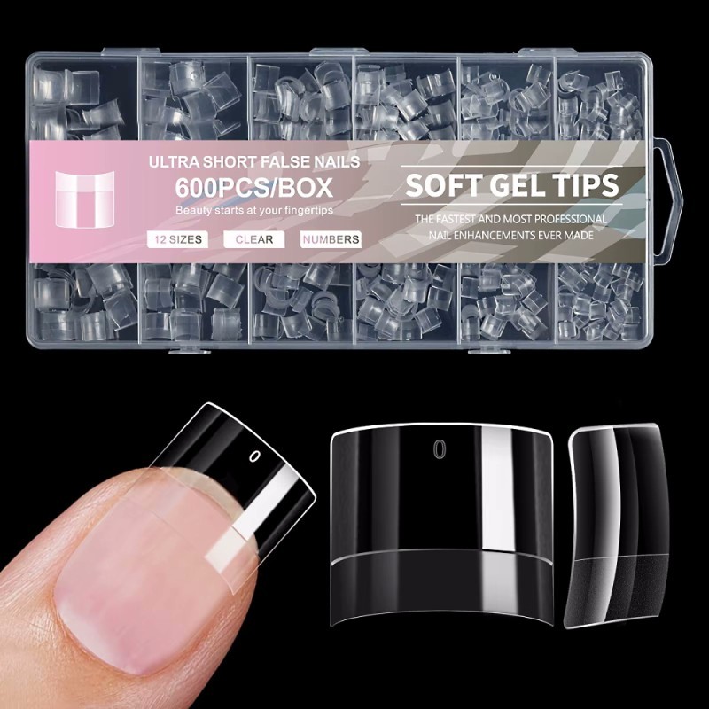 Ultra Short Soft Gel Tips 600pcs 12 size Square
