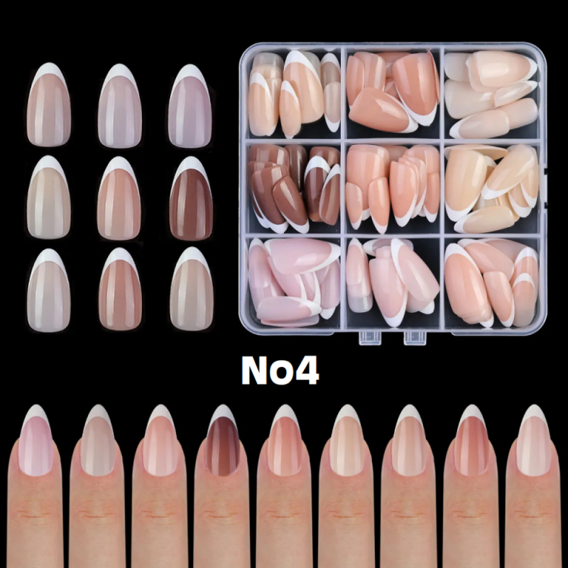 Nail Tips French Manicure Full Cover Nude Medium Almond No4 135τεμ