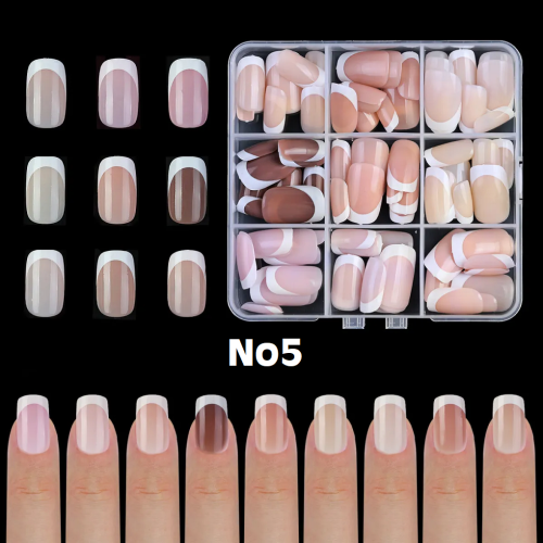 Nail Tips French Manicure Full Cover Nude Long Square-Oval No5 135τεμ