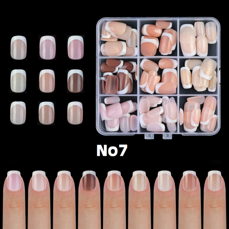 Nail Tips French Manicure Full Cover Nude Short Square-Oval No7 135τεμ
